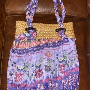 Cappelli Straworld Purple and Tan Floral Tote